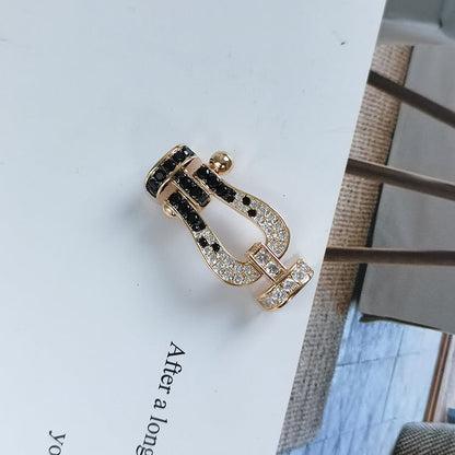 [Amore Jewels]FORCE LARGE HORSESHOE BLACK WHITE DIAMOND BRACELET SILVER