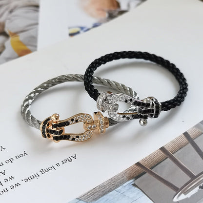 [Amore Jewels]FORCE LARGE HORSESHOE BLACK WHITE DIAMOND BRACELET SILVER