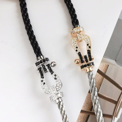 [Amore Jewels]FORCE LARGE HORSESHOE BLACK WHITE DIAMOND BRACELET ROSE GOLD
