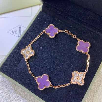 [Amore Jewels]CLOVER  5 MOTIFS  PURPLE VIOLET DIAMOND BRACELET