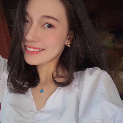 [Amore Jewels]CLOVER 15MM DIAMOND AND BLUE AGATE NECKLACE
