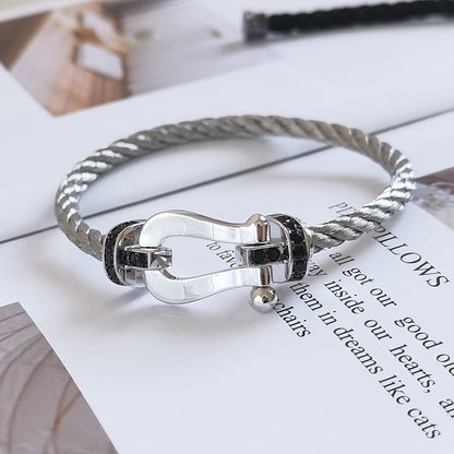 [Amore Jewels]FORCE LARGE HORSESHOE BLACK DIAMOND BRACELET SILVER