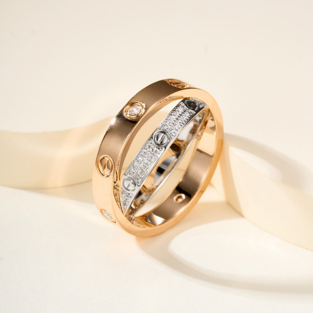 [Amore Jewels]LOVE PINK GOLD SILVER DIAMOND DOUBLE RING