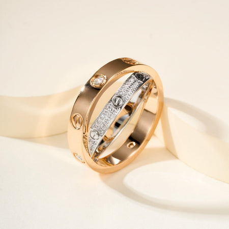 [Amore Jewels]LOVE PINK GOLD SILVER DIAMOND DOUBLE RING