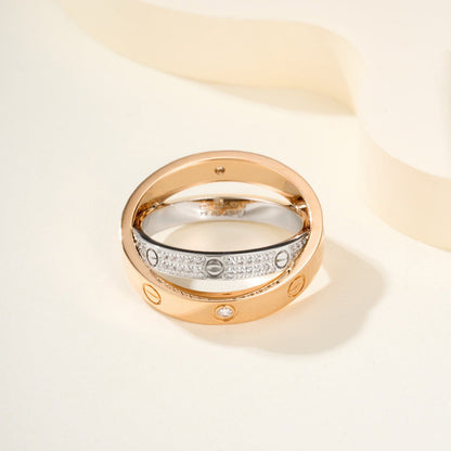 [Amore Jewels]LOVE PINK GOLD SILVER DIAMOND DOUBLE RING