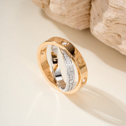 [Amore Jewels]LOVE PINK GOLD SILVER DIAMOND DOUBLE RING