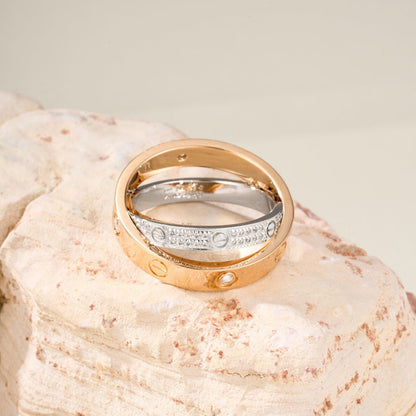 [Amore Jewels]LOVE PINK GOLD SILVER DIAMOND DOUBLE RING