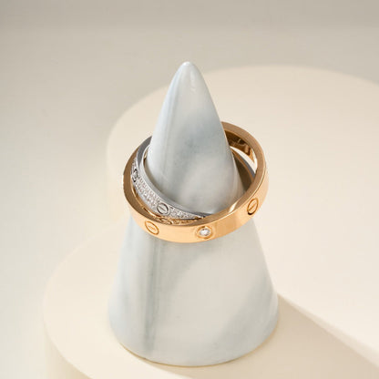 [Amore Jewels]LOVE PINK GOLD SILVER DIAMOND DOUBLE RING