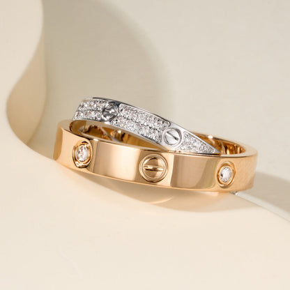 [Amore Jewels]LOVE PINK GOLD SILVER DIAMOND DOUBLE RING
