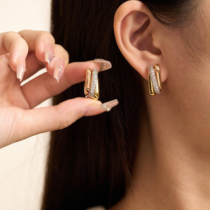 [Amore Jewels]TRINITY HALF DIAMOND  CUSHION EARRINGS