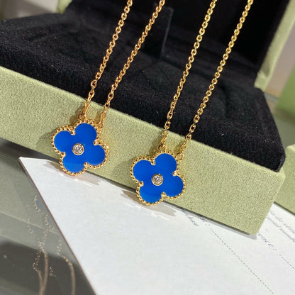 [Amore Jewels]CLOVER 15MM DIAMOND AND BLUE AGATE NECKLACE