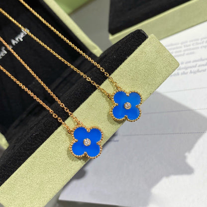 [Amore Jewels]CLOVER 15MM DIAMOND AND BLUE AGATE NECKLACE