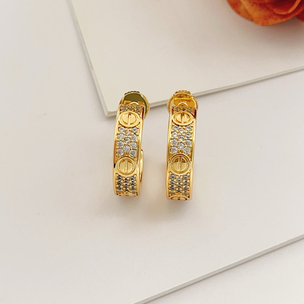[Amore Jewels]LOVE 5.5MM DIAMOND PAVED EARRINGS