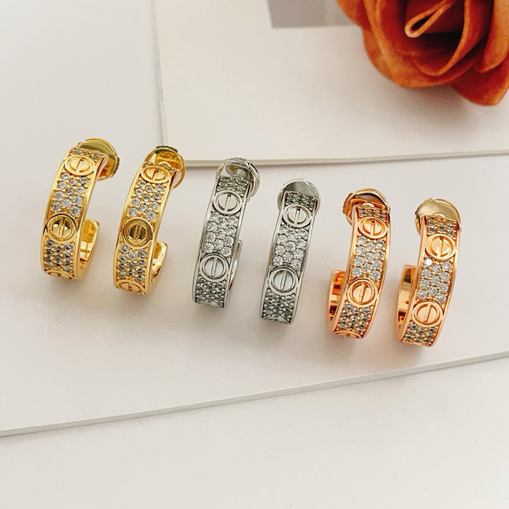 [Amore Jewels]LOVE 5.5MM DIAMOND PAVED EARRINGS
