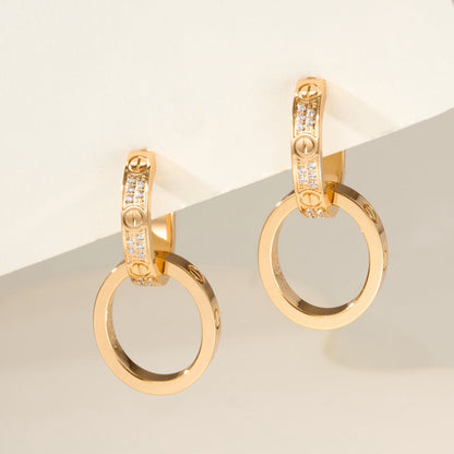 [Amore Jewels]LOVE 3.3MM DANGLE HALF DIAMOND EARRINGS