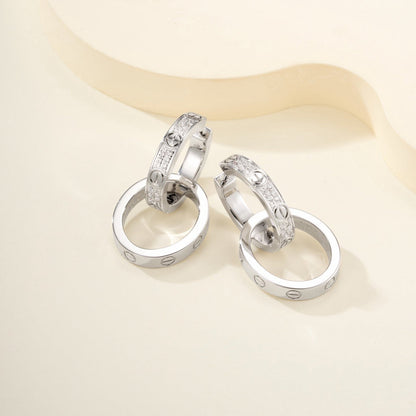 [Amore Jewels]LOVE 3.3MM DANGLE HALF DIAMOND EARRINGS