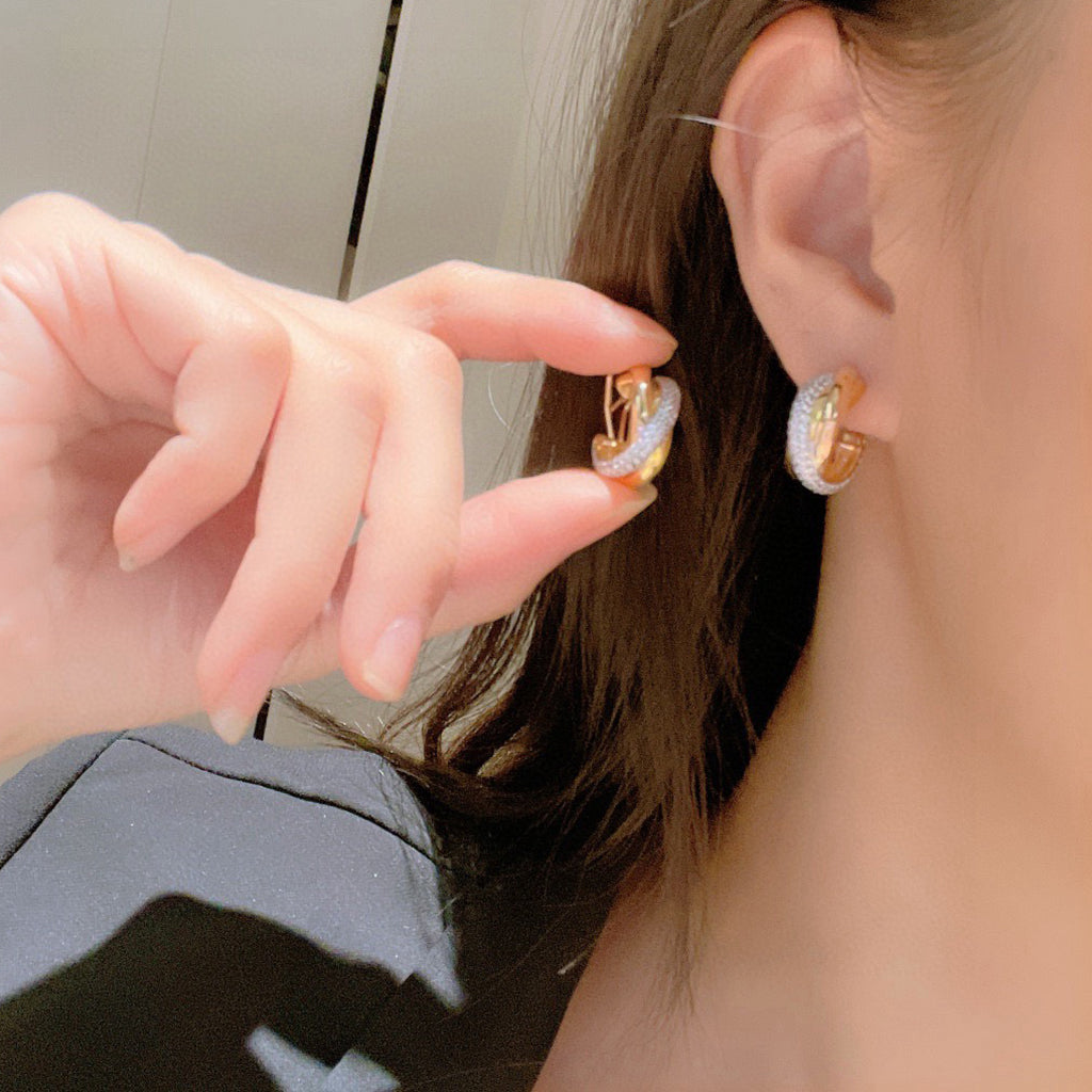 [Amore Jewels]TRINITY HALF DIAMOND  CLASSIC EARRINGS