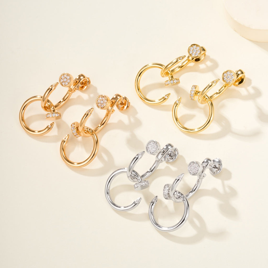 [Amore Jewels]JUSTE HALF DIAMOND DOUBLE EARRINGS