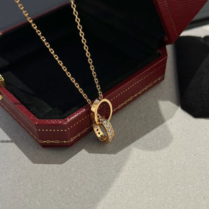 [Amore Jewels]LOVE DOUBLE RING HALF DIAMOND NECKLACE
