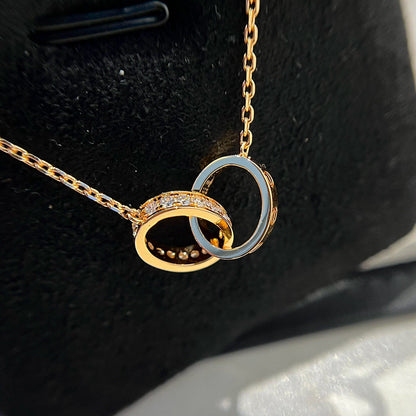 [Amore Jewels]LOVE DOUBLE RING HALF DIAMOND NECKLACE