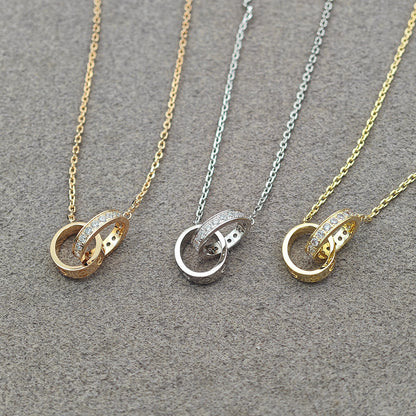 [Amore Jewels]LOVE DOUBLE RING HALF DIAMOND NECKLACE