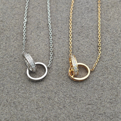 [Amore Jewels]LOVE DOUBLE RING HALF DIAMOND NECKLACE