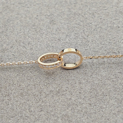 [Amore Jewels]LOVE DOUBLE RING HALF DIAMOND NECKLACE