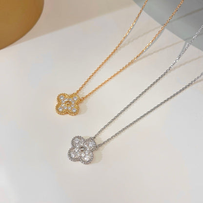[Amore Jewels]CLOVER 15MM DIAMOND SINGLE FLOWER NECKLACE