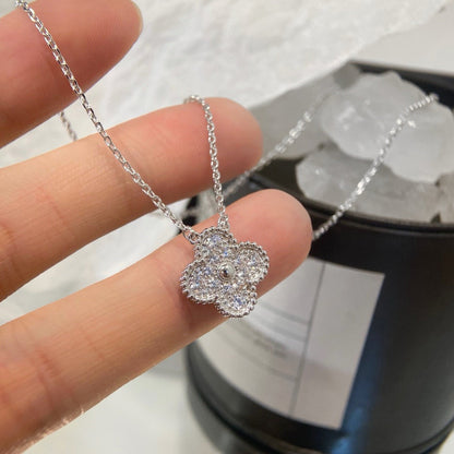 [Amore Jewels]CLOVER 15MM DIAMOND SINGLE FLOWER NECKLACE