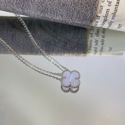[Amore Jewels]CLOVER 15MM BLUE CHALCEDONY NECKLACE SILVER