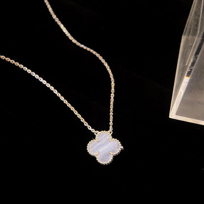 [Amore Jewels]CLOVER 15MM BLUE CHALCEDONY NECKLACE SILVER