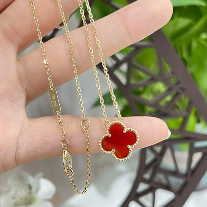 [Amore Jewels]CLOVER 15MM CARNELIAN SINGLE FLOWER NECKLACE