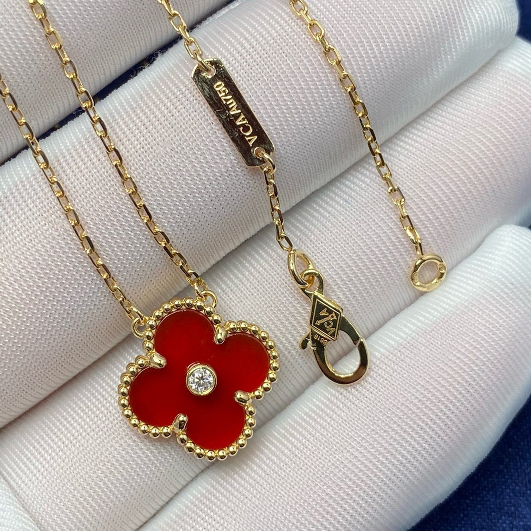 [LEGEND]CLOVER 15MM DIAMOND CARNELIAN NECKLACE