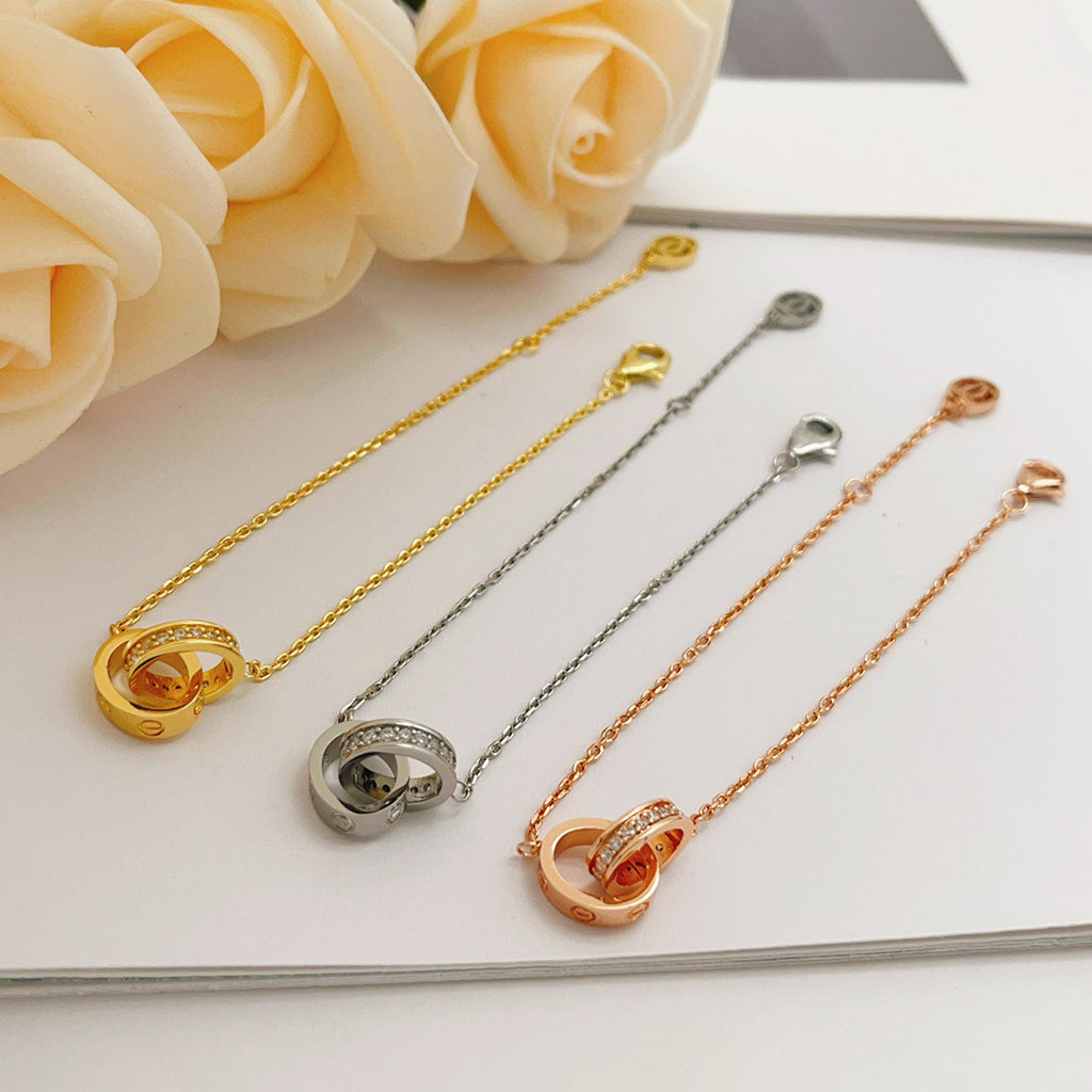 [Amore Jewels]LOVE DOUBLE RING HALF DIAMOND BRACELET