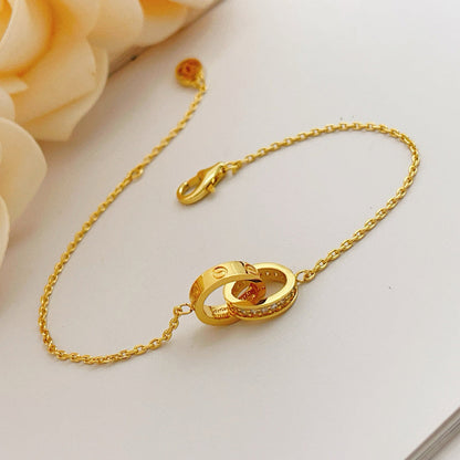 [Amore Jewels]LOVE DOUBLE RING HALF DIAMOND BRACELET