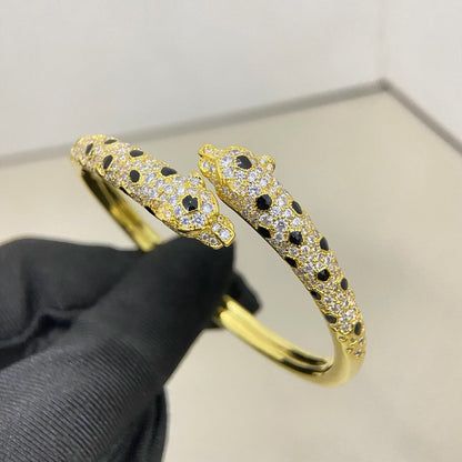 [Amore Jewels]PANTHERE DOUBLE HEADED HALF DIAMOND OPEN BRACELET