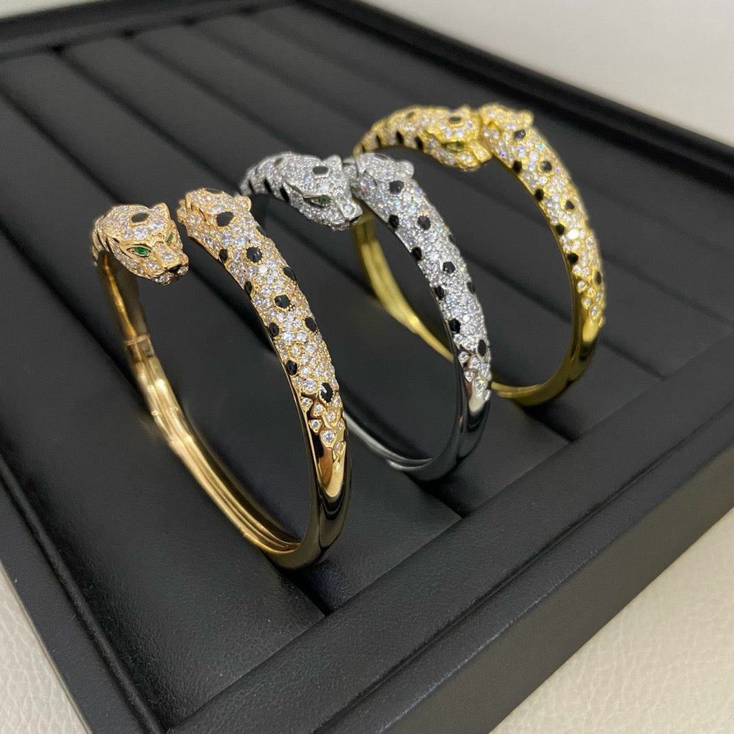 [Amore Jewels]PANTHERE DOUBLE HEADED HALF DIAMOND OPEN BRACELET