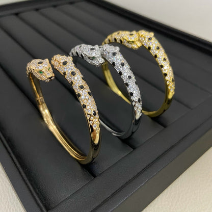 [Amore Jewels]PANTHERE DOUBLE HEADED HALF DIAMOND OPEN BRACELET