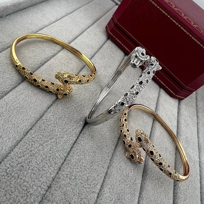 [Amore Jewels]PANTHERE DOUBLE HEADED HALF DIAMOND OPEN BRACELET