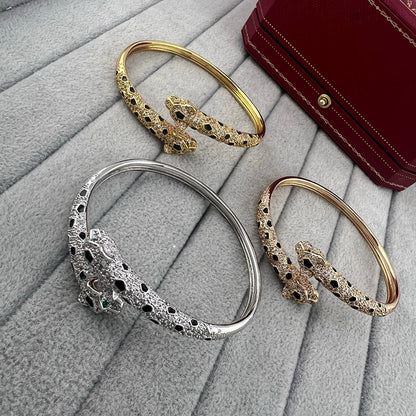 [Amore Jewels]PANTHERE DOUBLE HEADED HALF DIAMOND OPEN BRACELET
