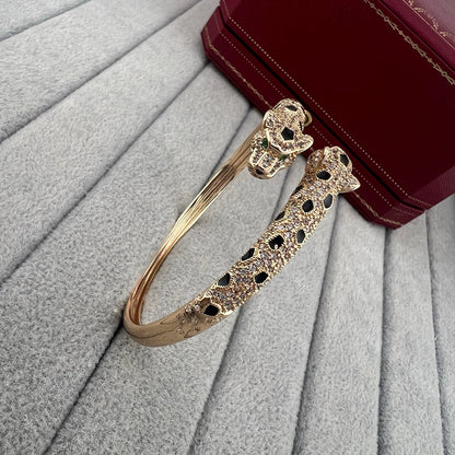 [Amore Jewels]PANTHERE DOUBLE HEADED HALF DIAMOND OPEN BRACELET