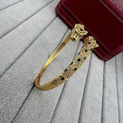 [Amore Jewels]PANTHERE DOUBLE HEADED HALF DIAMOND OPEN BRACELET