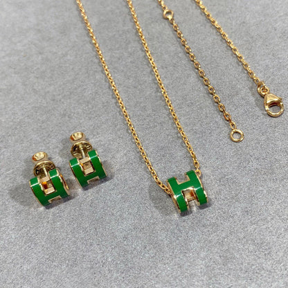 [Amore Jewels]POP H GREEN NECKLACE SILVER AND GOLD