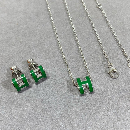 [Amore Jewels]POP H GREEN NECKLACE SILVER AND GOLD