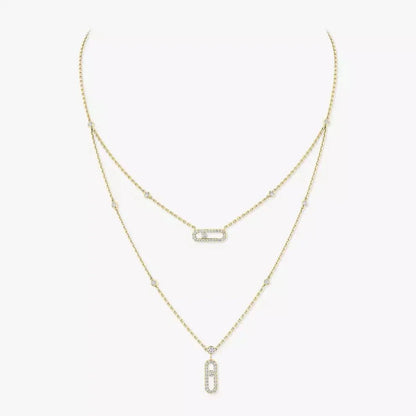[Amore Jewels]2 Rows Rose Gold Diamond Pave_ Necklace Move Uno
