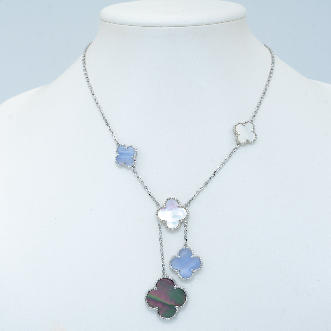 [Amore Jewels]CLOVER MOP CHALCEDONY NECKLACE SILVER 6 MOTIF