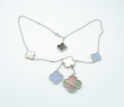 [Amore Jewels]CLOVER MOP CHALCEDONY NECKLACE SILVER 6 MOTIF