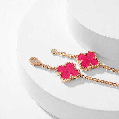 [Amore Jewels]NEW CLOVER 10 MOTIFS PINK ENAMEL NECKLACE