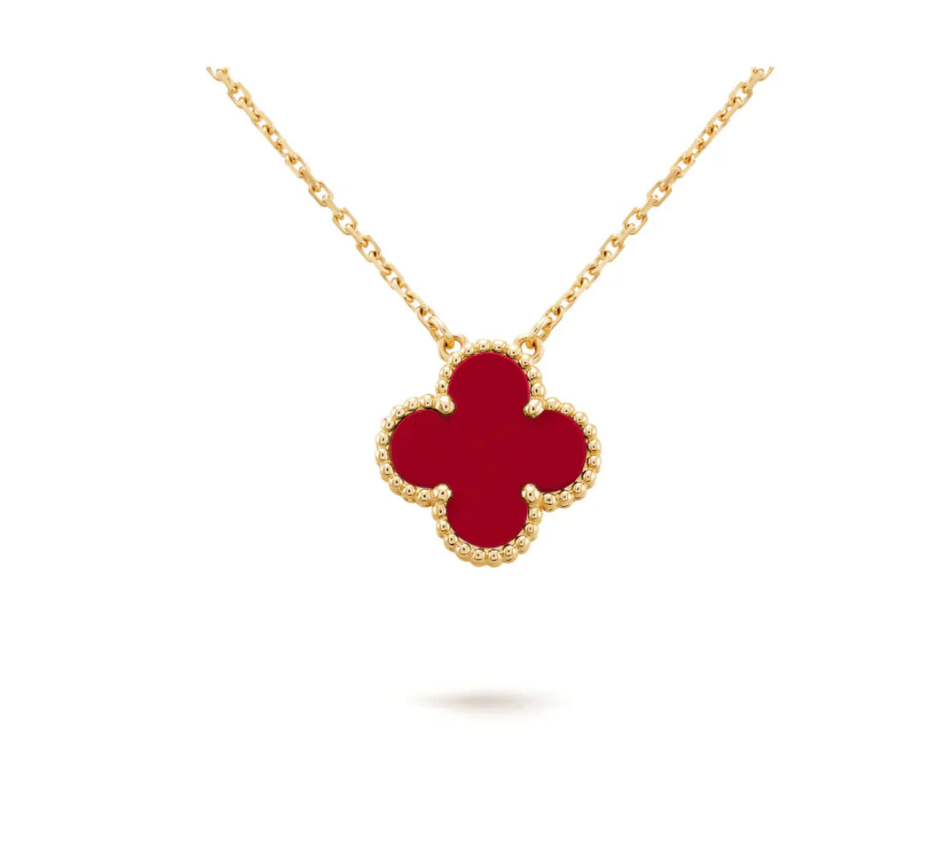 [Amore Jewels]CLOVER 15MM CARNELIAN SINGLE FLOWER NECKLACE