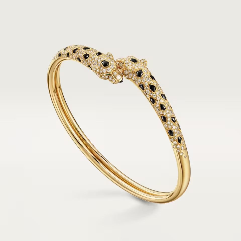 [Amore Jewels]PANTHERE DOUBLE HEADED HALF DIAMOND OPEN BRACELET